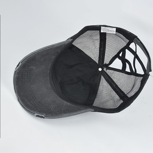 Cappello Vintage in Cotone Lavato con Design a Fori Incrociati, 6 Pannelli, Retro in Rete, Regolabile, per Donna, Stile Quotidiano e Sportivo - Product Image 2