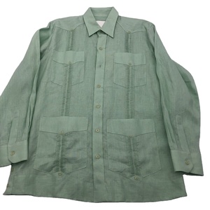 Camicia Guayabera anteriore con quattro tasche a maniche lunghe in <span class=keywords><strong>lino</strong></span> 100% <span class=keywords><strong>di</strong></span> alta qualità da <span class=keywords><strong>uomo</strong></span> - Product Image 1
