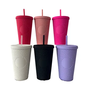 Hot Sale 16oz Double Wall Studded Coffee Tumbler Cup With Straw Mugs For Coffee Lovers