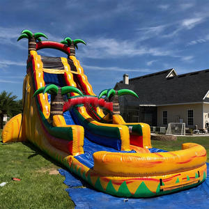 Toboggan aquatique gonflable commercial de 20 pieds en forme de palmier tropical <span class=keywords><strong>avec</strong></span> piscine, toboggan aquatique en PVC robuste pour parc d'attractions et <span class=keywords><strong>location</strong></span> d'événements - Product Image 1