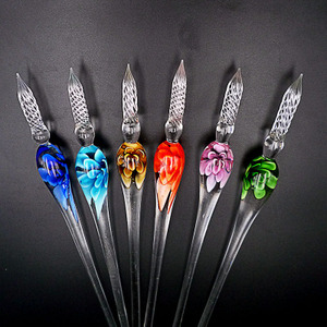 Stylos en verre soufflé de Murano pour <span class=keywords><strong>calligraphie</strong></span> artistique, signature, fleurs, cristaux, encre colorée, coffret cadeau pour étudiants - Product Image 5