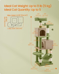 <span class=keywords><strong>Feandrea</strong></span> Arbre à chat multi-niveaux en peluche de 151 cm de haut avec 5 poteaux à gratter, vert herbe et marron camel - Product Image 5