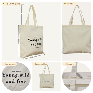 Customized Color logo Cotton Cloth Stock Recycled Cotton <strong>Canvas</strong> Shopping Bags Print Blank <strong>Tote</strong> Grocery Zipper <strong>Canvas</strong> <strong>Totes</strong> - Product Image 3