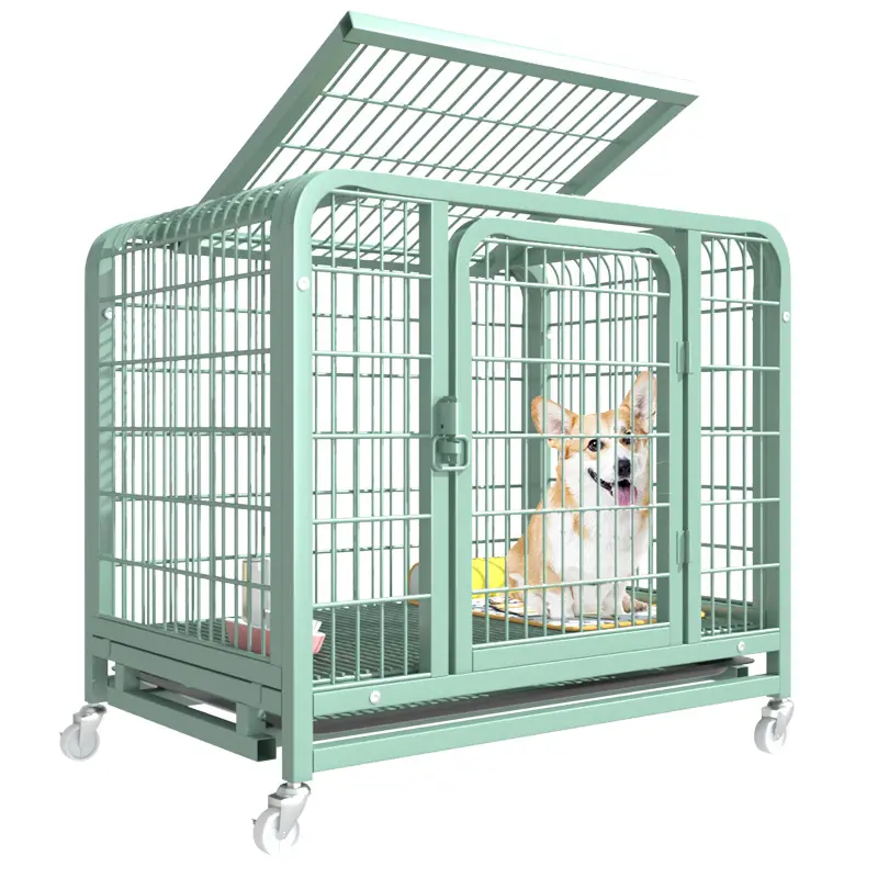 Heavy Duty Indestructible Dog Crate, Escape Proof Dog Cage Kennel with Lockable Wheels, Dog Crate with Removable Tray