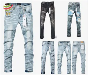 QY523 alta calidad estiramiento 2024 nuevos pantalones vaqueros para pantalones vaqueros morados Denim apilado diseño Casual Skinny Fit Jeans hombres