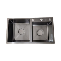 Évier de cuisine moderne à double bac en acier inoxydable 304, forme rectangulaire, deux trous, surface satinée brossée, robinet intelligent, garantie 3 ans