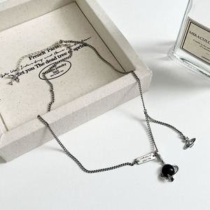 Collar Kaiming S925 de Plata de Ley con Diseño de Planeta Espacial Negro, Cadena de Constelación para Uso Diario, Cadena para Clavícula, Diseño Simple y Elegante - Product Image 2