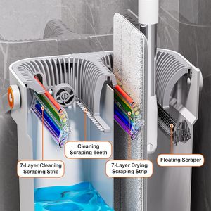 Rectangle Steel Plastic Basket <b>Flat</b> Floor <b>Mop</b> Bucket Set Hands-Free High Durability Sliding Wringing Microfiber Cleaning System - Product Image 2