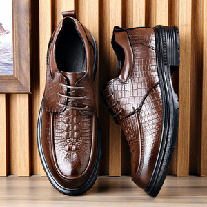 รองเท้าหนังผู้ชายสีน้ำตาล หัวมน แบบผูกเชือก พื้นหนา สไตล์ลำลองทางธุรกิจ สำหรับฤดูใบไม้ร่วง รองเท้าทรง Chunky - Product Image 3