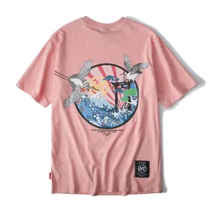 Custom Graphic Printed 100% Cotton Pink Private Label Vintage T Shirt For Men 2024 New Street Style Fashion Casual Luxury