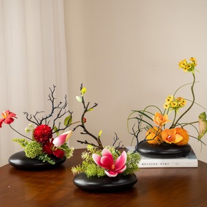 Flores artificiales, arreglo de flores de seda, juego de piedras de tinta, adornos decorativos para el hogar y la sala de estar - Product Image 1
