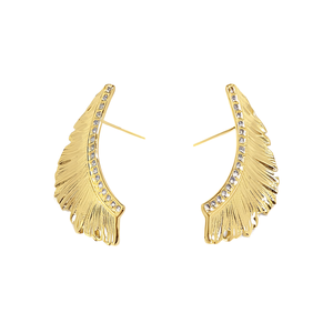 Fashion <b>Stud</b> <b>Earrings</b> Gold Plated 316L Stainless Steel Wing Shape With <b>Crystals</b> For Women Jewelry - Product Image 2