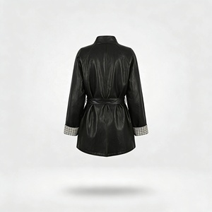Nuovo <span class=keywords><strong>Trench</strong></span> Coat da <span class=keywords><strong>Donna</strong></span> in <span class=keywords><strong>Pelle</strong></span> PU di Media Lunghezza per l'Autunno - Con Cintura in Vita, Collo Alto, Giacca Casual - Product Image 2