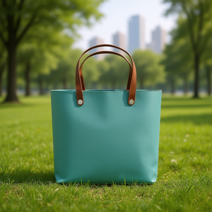 Bolsa de Mano Estilo Multibag Color Verde Azulado con Asas Marrones para Uso Promocional - Product Image 3