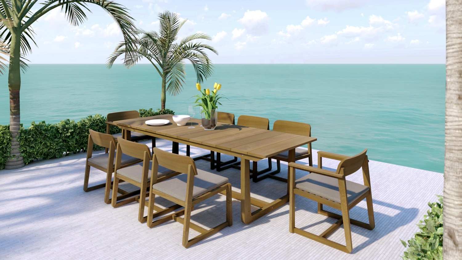 SIGMA VASCO Modern Design New Arrival Outdoor Patio Furniture Teak Wood All Weather Dining Set Table and ChairsPopular