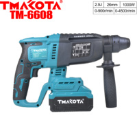Marteau perforateur sans balais TMAKOTA 20V 1000W, capacité de perçage 26 mm, 900 tr/min, énergie d'impact 2,9 J, accessoires complets