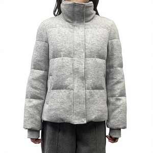 Women's Winter <b>Quilted</b> <b>Jacket</b> Stand Collar Full Sleeve Polyester Wadding Thick Warm Coat Solid Gray Color Regular Length - Product Image 1