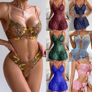 Ensemble de lingerie sexy pour dames Lingerie d'usine en gros Deux pièces Soutien-gorge érotique sexy sans couture Ensemble de soutien-gorge transparent en dentelle pour femmes - Product Image 2