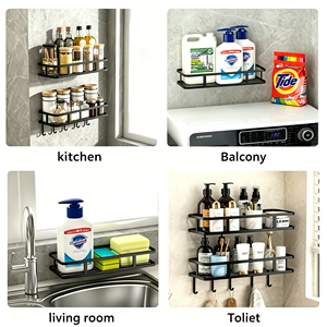 Mensola Adesiva da Parete Senza Foratura, Ganci in Metallo Antiruggine per Doccia, Organizzatore per Bagno, <span class=keywords><strong>Cucina</strong></span>, Toilette, Lavanderia, Salvaspazio - Product Image 6