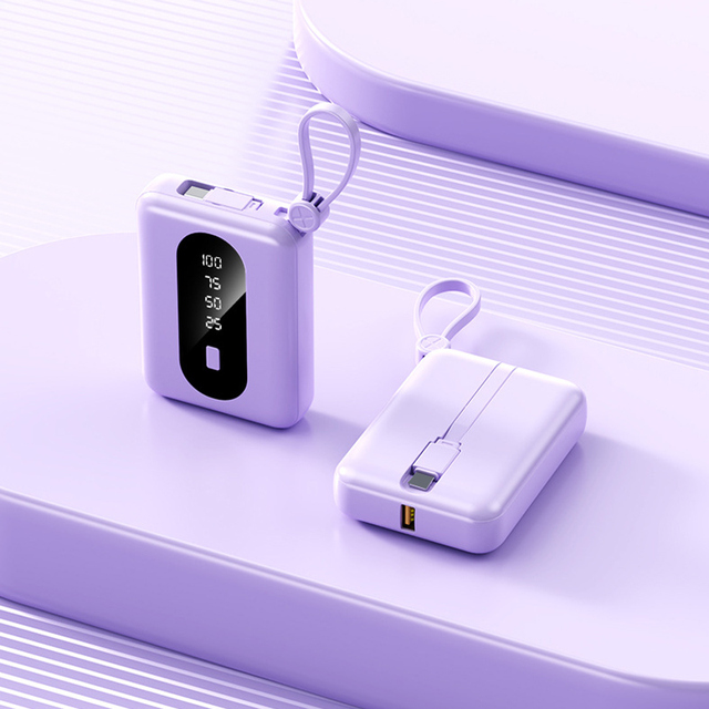 Factory Price 10000mah Mini Universal Travel Power Bank With With Display Built-in Cable for Smartphones