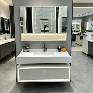 Meuble-lavabo mural moderne en céramique granitique, durable et étanche, avec armoire <span class=keywords><strong>miroir</strong></span> intelligente, garantie 5 ans - Product Image 1