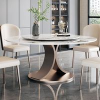 Personnalisé or luxe 8 places moderne en acier table à manger ensemble de table à manger ronde en verre