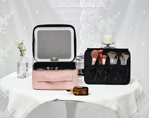 10 Inch Pink <strong>Bridal</strong> <strong>Makeup</strong> Case with LED Light Portable Waterproof <strong>Vanity</strong> <strong>Box</strong> 3-Color Mirror Travel Cosmetic Organizer - Product Image 1