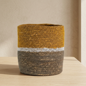 Cesta Moderna de Mimbre Blanco Trenzado H21 x L20 cm, Hecha a Mano, Ecológica, Organizador de Almacenamiento para Decoración del Hogar y Sala de Estar - Product Image 1