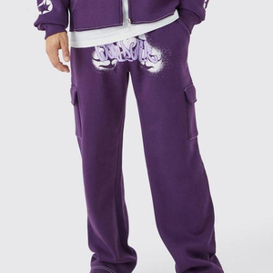 Conjunto de Sudadera con Capucha y Pantalones Morados para Hombre, Manga Larga, Logotipo Estampado, Estilo Urbano, Corte Holgado, Chándal de Algodón para Otoño - Product Image 4