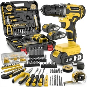 20V Cordless Battery <b>Powered</b> Keyless Chuck Mini Drill Set Screwdriver Variable Speed <b>Brushed</b> Motor DIY Tool CD-20ZJ-1-136PCS Imp - Product Image 1