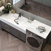 Meuble de salle de bain et lavabo intégrés, vasque intégrée sans joint en céramique de pierre frittée