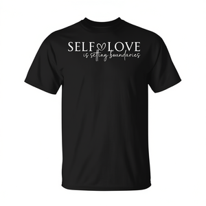 Camiseta con estampado 'Self Love Is Setting Boundaries', color negro, para adultos, unisex, cuello redondo, manga corta, promocional - Product Image 2