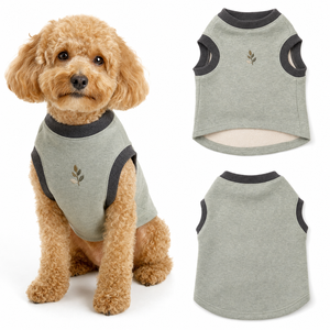 Leaf Embroidery Rib Trim Sleeveless <b>Pet</b> Fleece Vest <b>pet</b> clothes supplier oem <b>pet</b> clothes Soft Warm Lined Dog Tank Top - Product Image 1