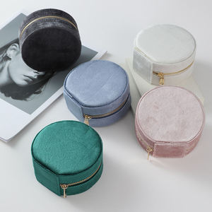 Luxury Elegant Round Velvet Jewelry <b>Box</b> Custom Printed Logo Portable Travel Storage Case For Necklaces <b>Rings</b> Earrings - Product Image 3