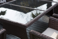 Ensemble de salle à manger d'extérieur 6 places en rotin durable et moderne, fauteuils en osier PE confortables, mobilier de jardin, d'appartement ou de patio de style ferme