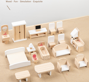 Nouveaux produits en gros : Ensemble d'accessoires de meubles de maison de poupée en bois Montessori pour filles, jouets de jeu d'imitation - Product Image 3