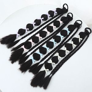 Cola de caballo trenzada con lazo, de fibra sintética resistente al calor, trenzas dobles tejidas a mano con lazos de colores para cualquier forma de rostro. - Product Image 3