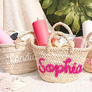 Fashion <b>Crochet</b> Straw Tote <b>Bag</b> Custom Name Floral Decor Eco-Friendly Hand-Woven Corn Husk Circle Shape Beach - Product Image 1