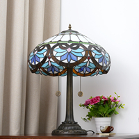 Tiffany lampe de table bleu baroque vitrail fleur Liaison Style lecture bureau chevet lumière décor chambre salon bureau