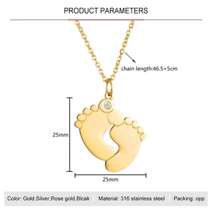<span class=keywords><strong>Collier</strong></span> pendentif en pierre de Zircon en forme de pieds de bébé bricolage exquis pour cadeau de <span class=keywords><strong>naissance</strong></span> <span class=keywords><strong>collier</strong></span> à lunette ronde - Product Image 2