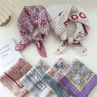 Syal Persegi Linen Katun 58X58Cm Gaya Korea Jepang Desain Retro Bunga Musim Semi Musim Panas Musim Gugur Bandana Ikat Rambut Dekoratif