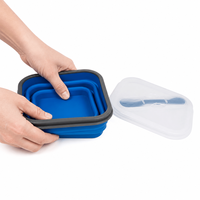 Conteneur alimentaire pliable carré portable de 1000 ml avec couvercle, compatible micro-ondes, réutilisable, boîte à lunch en silicone pour le camping