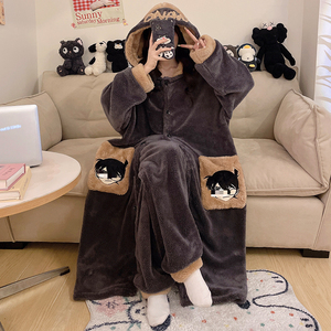 <span class=keywords><strong>Pigiama</strong></span> Autunno/Inverno per Coppie, Set Camicia da Notte <span class=keywords><strong>in</strong></span> <span class=keywords><strong>Pile</strong></span> Corallo <span class=keywords><strong>Taglie</strong></span> <span class=keywords><strong>Forti</strong></span>, Accappatoio <span class=keywords><strong>in</strong></span> Flanella, Abbigliamento da Casa - Product Image 1