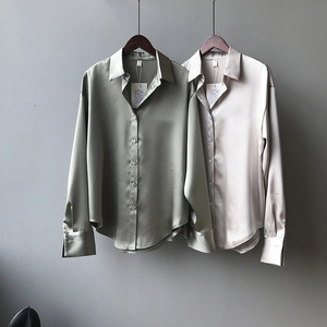 Otoño moda botón Arriba satén seda <span class=keywords><strong>camisa</strong></span> Vintage blusa mujer blanco señora manga larga Mujer suelta calle camisas - Product Image 3