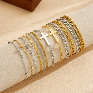 Cross Pattern Gold Plated Stainless Steel <b>Bracelet</b> <b>Set</b> Unisex Jewelry Fashion Accessory - Product Image 3