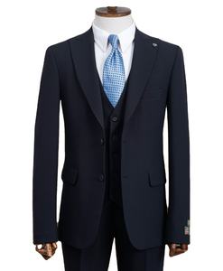 65% 35% โพลีเอสเตอร์ผ้าวิสคอสสำหรับผู้ชายสูทสีกรมท่าพร้อมเสื้อกั๊กชุดหรูหราเข้ารูปทันสมัยสำหรับงานแต่งงานธุรกิจ - Product Image 1