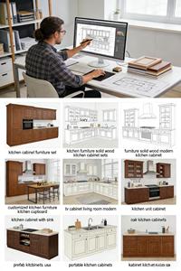 ตู้ครัวไม้อัดสีพื้นแบบด้าน ทันสมัย เป็นมิตรกับสิ่งแวดล้อม กันน้ำ พร้อมแถบไฟ LED ในตัว สำหรับบ้านและอพาร์ตเมนต์ - Product Image 5