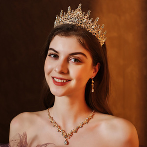 OEM Superior Emerald <strong>Crown</strong> Earring Necklace Three Piece Set Delicate Shiny Luxury Tiaras Large <strong>Customizable</strong> Rhinestone <strong>Crown</strong> - Product Image 2