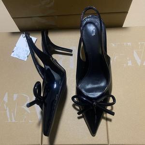 ZA Factory 2025夏のアウトドア1ワード空のつま先サンダル新しいパテントレザー弓尖ったヒールミューラー靴 - Product Image 4