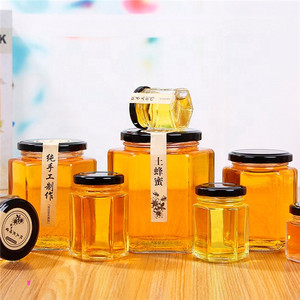 LL001 Hexagon food storage container honey jar glass 100ml 180ml 280ml 380ml 730ml